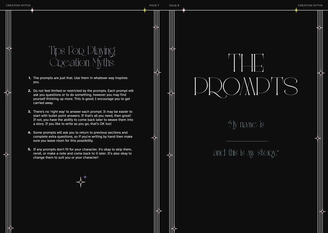 Creation Myths internal spread layout